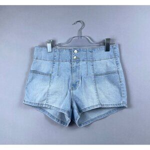 No Boundaries Pintuck Denim Shorts Womens Size 13 No Gap Waistband Stretch Blue